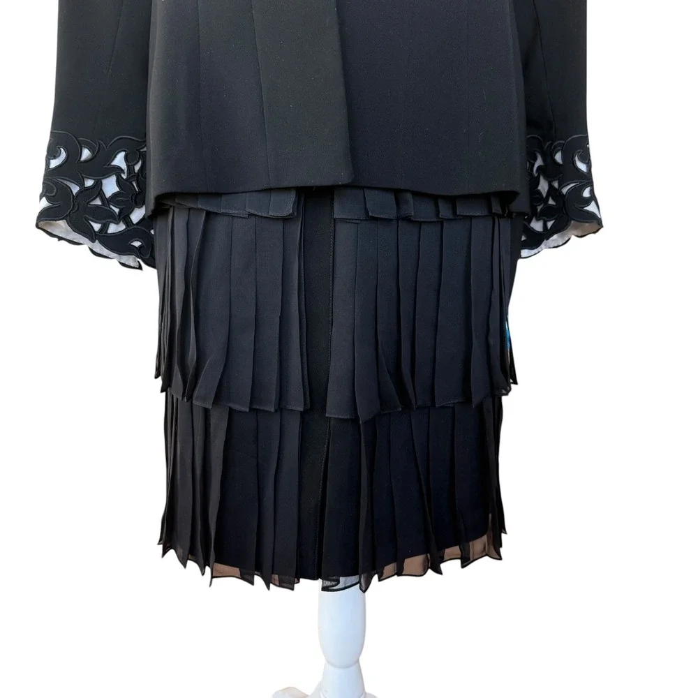 Fe Zandi Beverly Hills 3 Piece Skirt Suit Set Black White Embroidered Size 6